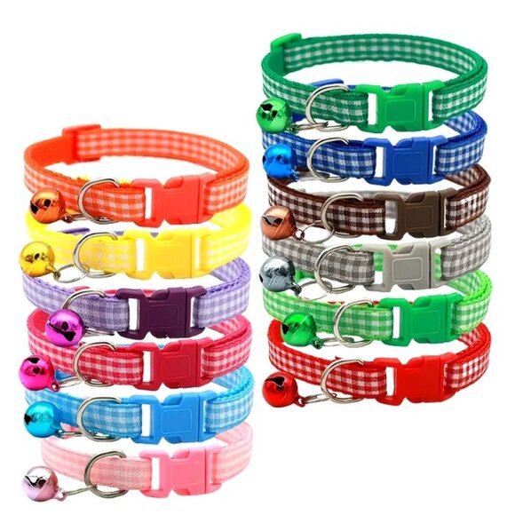 Jamie Jase Yellow Gingham Plaid Bell Accented Cat Collar with Toys Gift Package - Picture 2 of 9